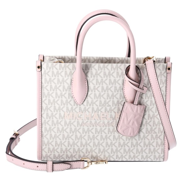 Michael Kors Mirella Small Shopper Top Zip Tote Crossbody MK Powder Blush Multi - Picture 2 of 7